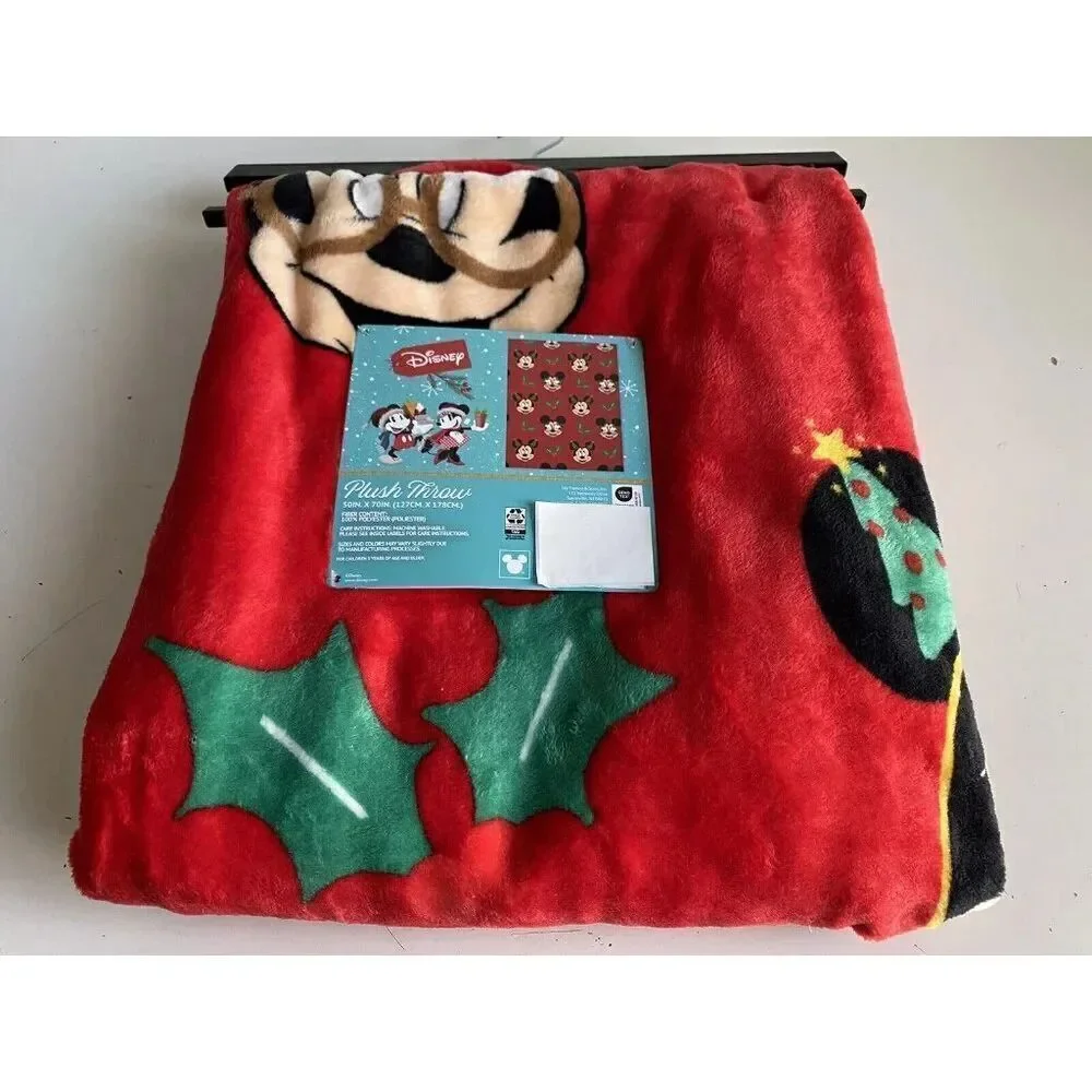 Disney Mickey Mouse Christmas Holiday Soft Plush Throw Blanket 50”x70” Red Green